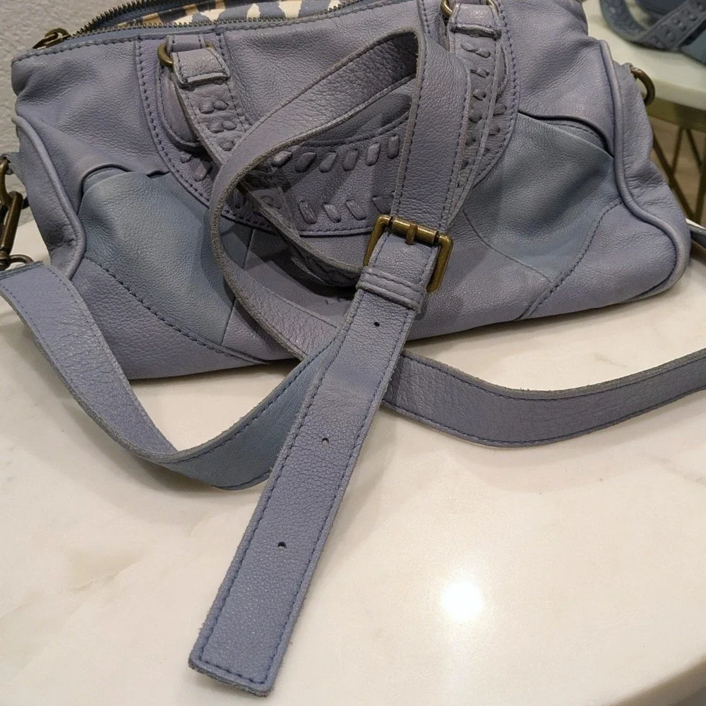 Liebeskind Berlin Satchel Bag Medium Sz Real Leather Blue Braided Crossbody Boho